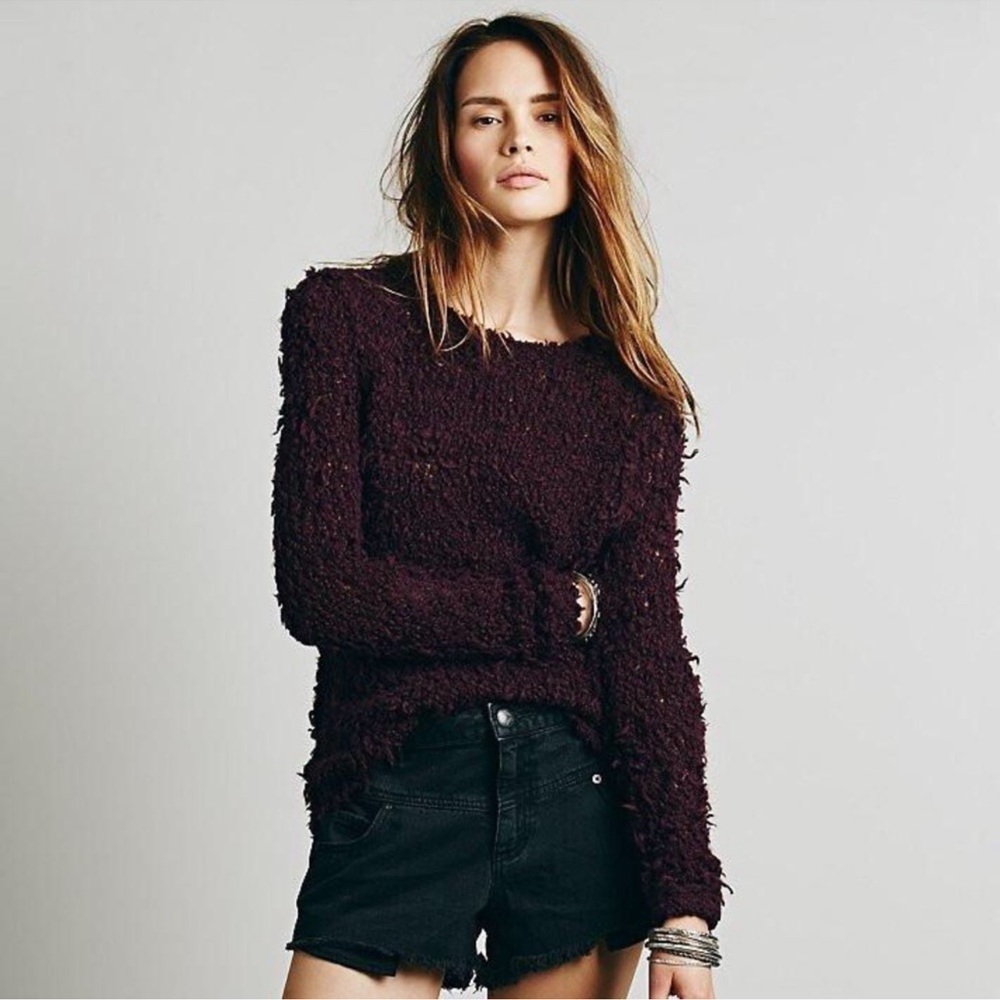 Free People Eggplant Crew Neck Sweater